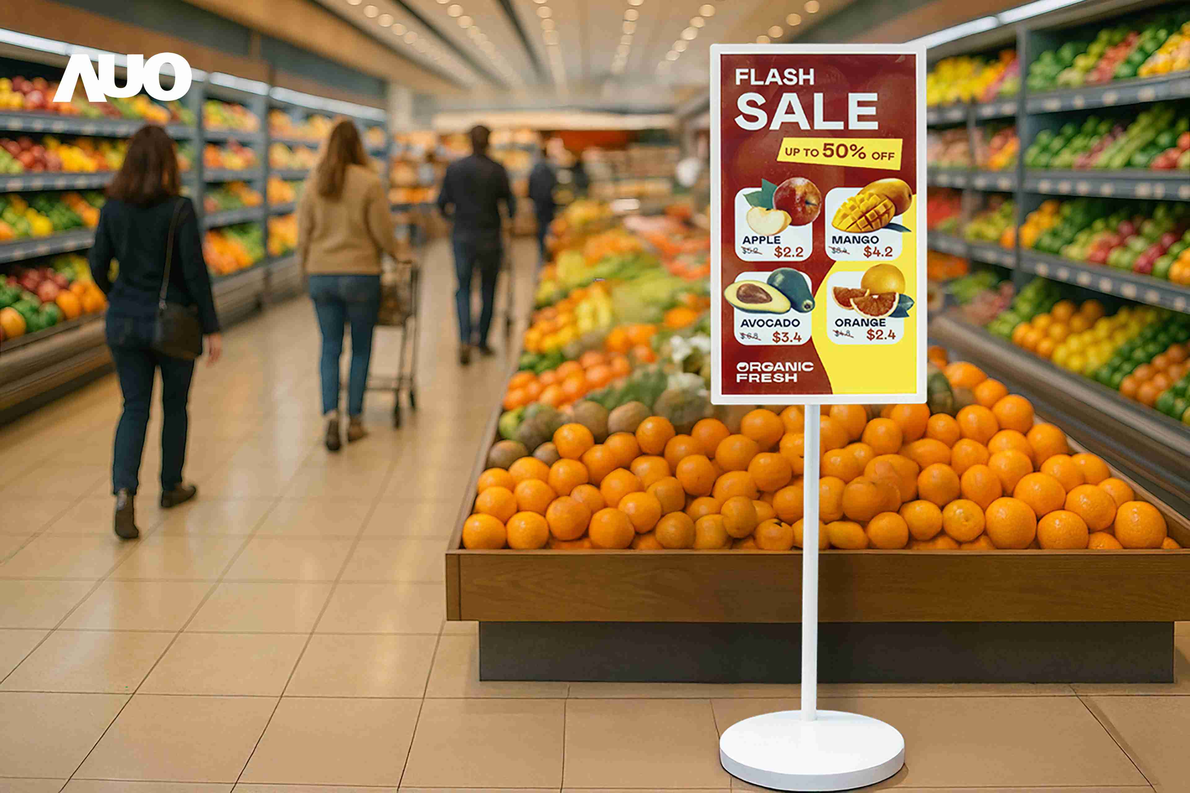 达擎首亮相低功耗、、、、全彩的〝aecoPost电子纸解决方案〞，，，，仅在更新画面时需要微量的电力驱动，，无需布建电线的便捷设计，，，，使其可灵活应用、、随意置放，，，，并可透过云端或行动装置app，，，，轻松管理及排程广告内容，，，晋升店头营销利器。。。